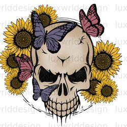 skull sunflower butterfly png  skull png  floral s