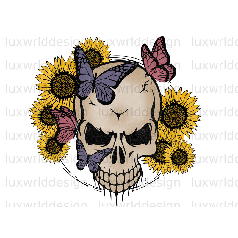 Skull Sunflower Butterfly PNG  Skull png  Floral Skull  Sublimation Design  Digital Design Download  Skull Sublimation Skull Butterfly - 1.jpg