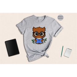 cute owl wearing glasses reading book shirt, bookworm owl t-shirt, librarian birthday gift, owl with glasses