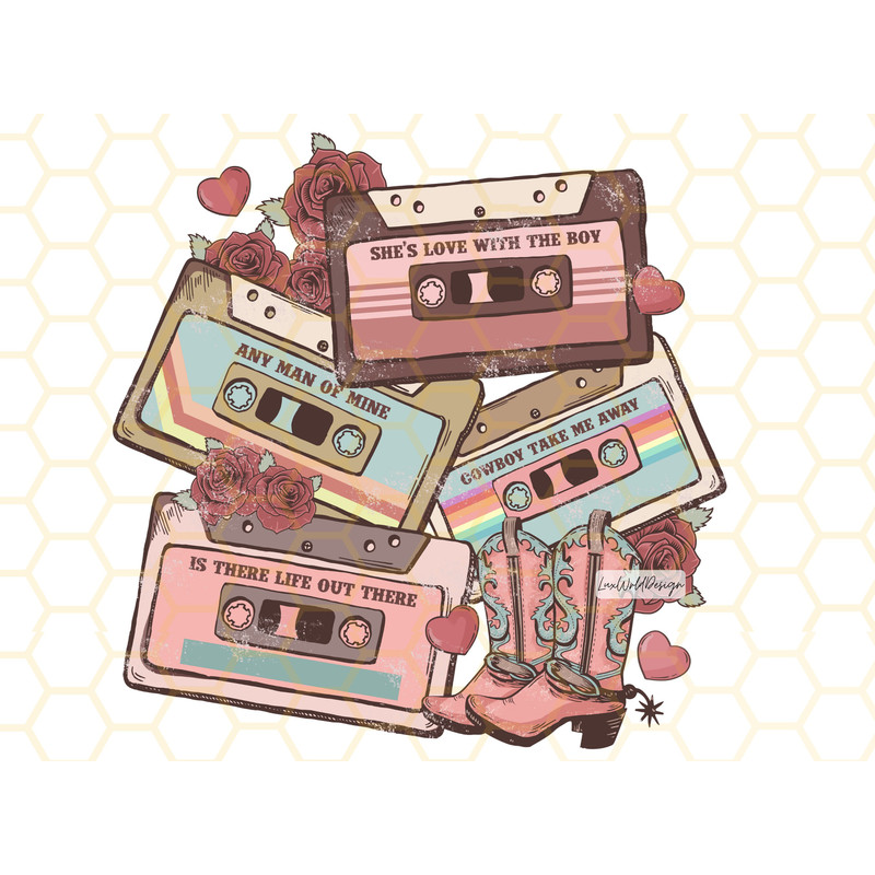 Western 90s Country Music Cassettes PNG Western Valentine png Western Png Western Sublimation png Digital Design Download Retro png - 1.jpg