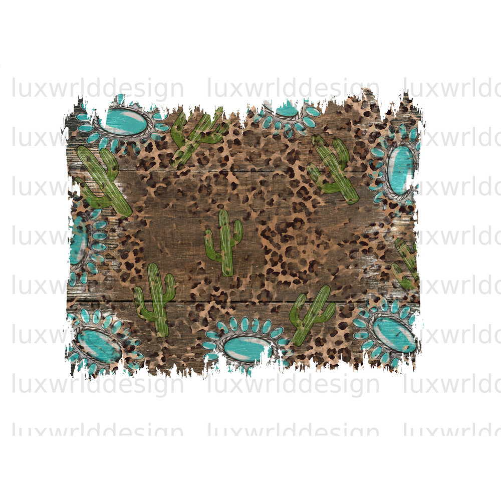 Western Cactus Gemstone Turquoise Leopard Background PNG Western Background png Sublimation Design Digital Design Download - 1.jpg