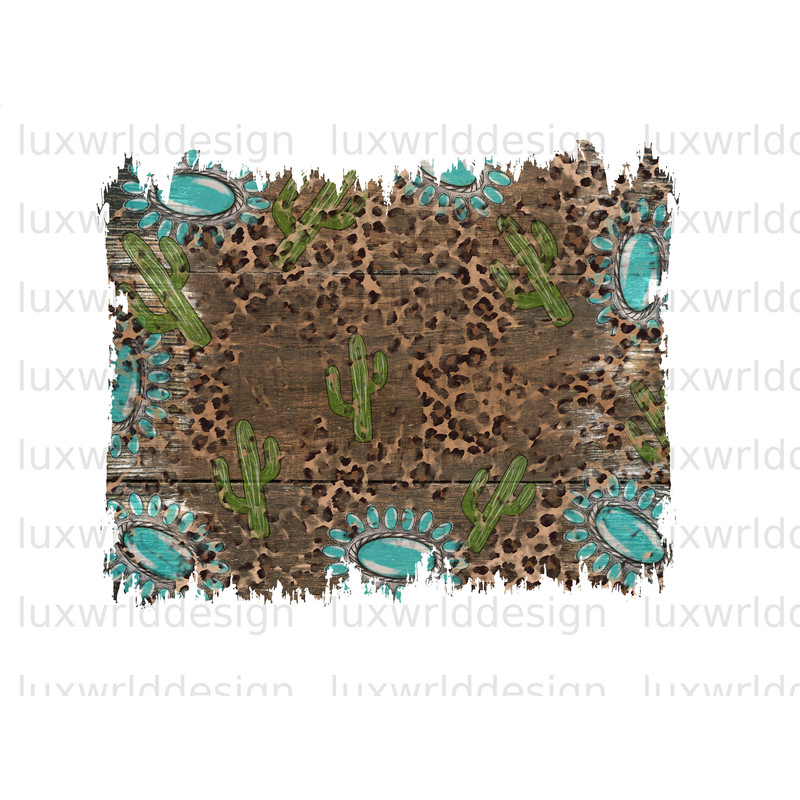 Western Cactus Gemstone Turquoise Leopard Background PNG Western Background png Sublimation Design Digital Design Download - 1.jpg
