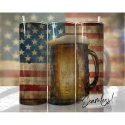 USA Flag Beer Tumbler Wrap Seamless Farm Tumbler Template for Men Sublimation Designs Downloads - Skinny 20oz Design