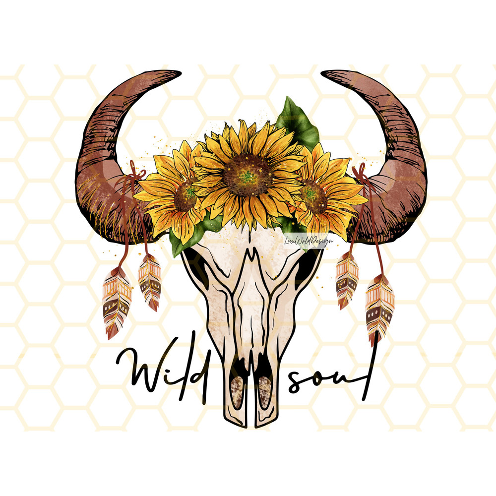Wild Soul PNG  Sunflower png  Western png  Buffalo Skull png  Western Bull Skull png  Sublimation Design  Digital Design Download - 1.jpg