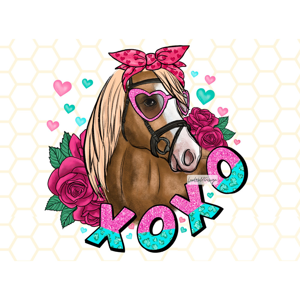 Xoxo Horse Valentine's Day PNG Valentines png Sublimation Design Digital Design Download Valentine png Valentine's Animal png - 1.jpg