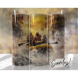 White Water Rafting Tumbler Wrap Seamless Outdoors Sports Tumbler Template for Men Sublimation Designs Downloads - Skinn