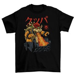 king bowser men's printed t-shirt novelty graphic shirt kaiju monster themed unisex black tee shirt