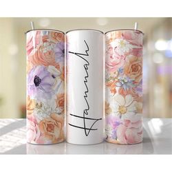 add your own name peach pink purple floral sublimation tumbler seamless sublimation designs - skinny tumbler 20oz design