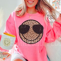 distressed smiley beach vibes shirt, summer shirt, aviator sunglasses leopard smiley face shirt