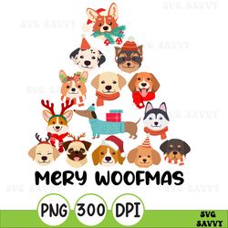 merry woofmas dogs tree png, christmas dogs jumper, merry christmas dog lover png, christmas gift dog png