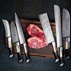 kitchen knife set damascus chef knives set with leather sheath hand forged knives lots a 6pieces gift mathergift mk5371m