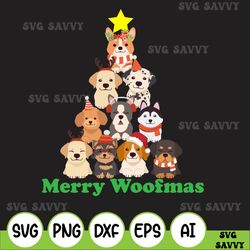 merry woofmas dogs tree svg, christmas dogs svg, merry christmas dog lover svg, christmas gift dog owner svg