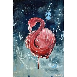 Pink Flamingo Acrylic Painting Original Bird Art