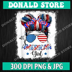 all american girl png, fourth of july png, print, girl, woman, messy bun, mom bun, fourth of july, american, flag