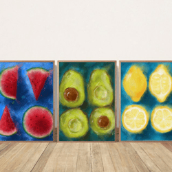 Set of Fruit Art Print Juicy Yellow Digital Food Interior Painting