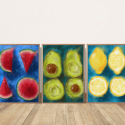 set of fruit art print juicy yellow digital food interior painting