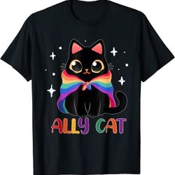 ally cat lgbt gay rainbow pride flag funny cat lover t-shirt