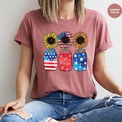 4th of july shirt, american sunflower shirt, fourth of july gift, independence day tshirt, usa flag t-shirt, patriotic g