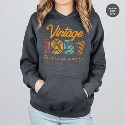 66th Birthday Hoodie, Vintage 1957 Sweatshirt, 66th Birthday Gift for Women, 66th Birthday Shirt Men, Retro Long Sleeve