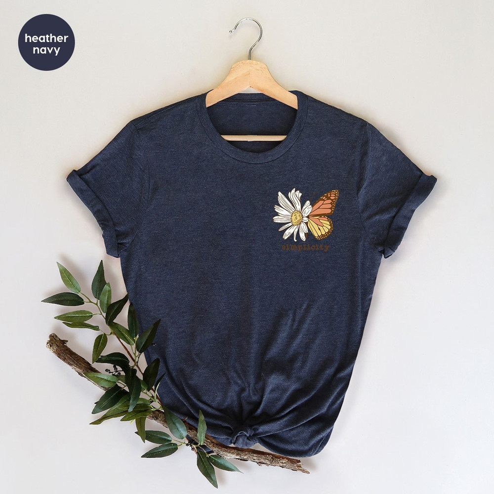 Aesthetic Butterfly Shirt, Floral Pocket Graphic Tees, Minimal Butterfly Spring Tshirt Gifts, Minimalist Flowers Tshirts for Women - 1.jpg