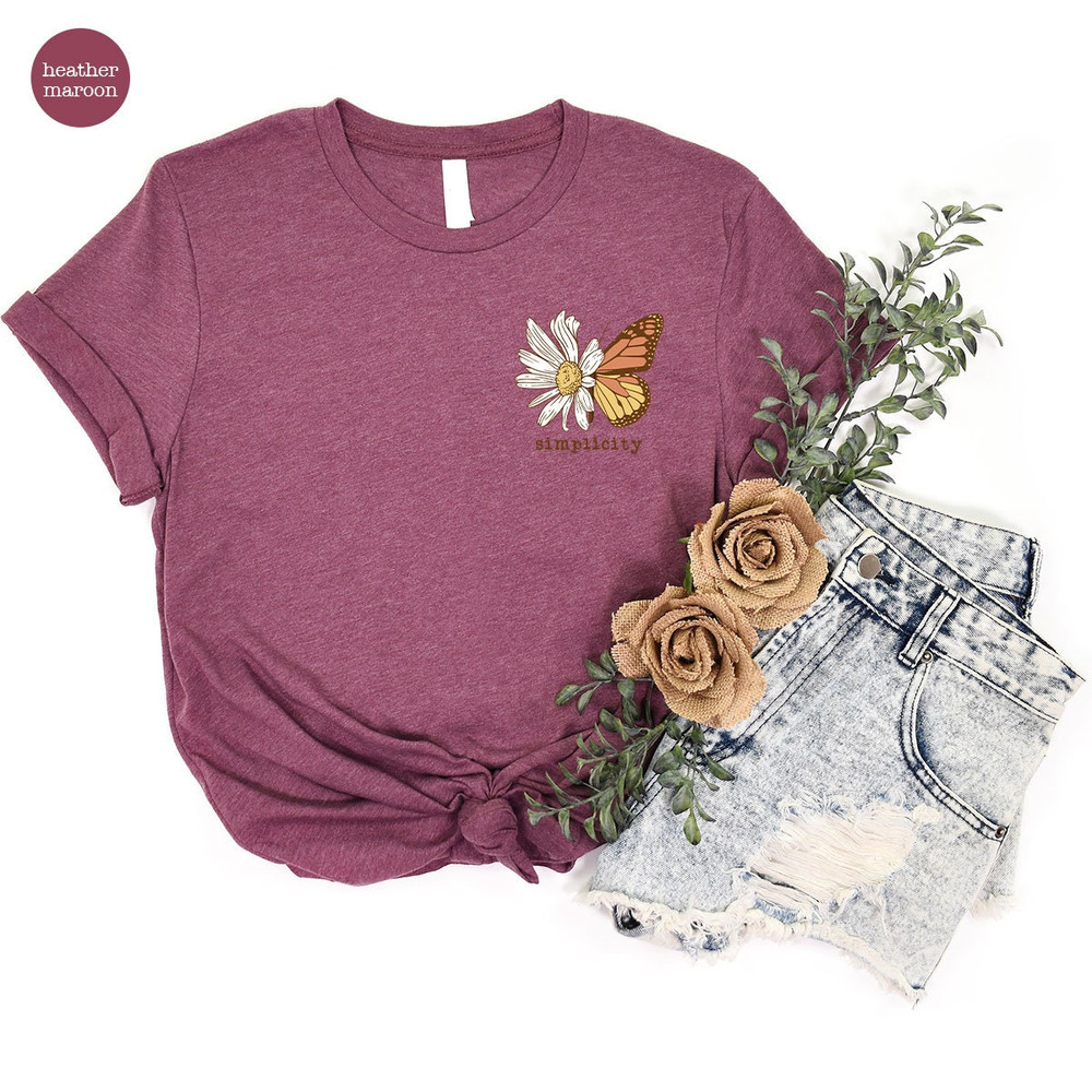 Aesthetic Butterfly Shirt, Floral Pocket Graphic Tees, Minimal Butterfly Spring Tshirt Gifts, Minimalist Flowers Tshirts for Women - 5.jpg