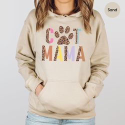 Aesthetic Cat Mom Paw Long Sleeve Shirt, Cute Leopard Paw Print Cat Mama Crewneck Sweatshirt, Cat Mom Gifts, Cat Owner W