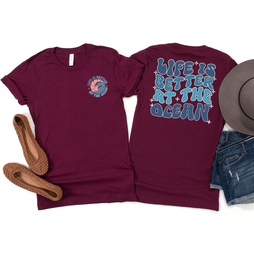 Aesthetic Ocean Shirt, Vacation Outfit, Groovy Travel Shirt, Gift for Her, Trendy Family Trip Shirts, Ocean Graphic Tees, Holiday Pocket Tee - 2.jpg