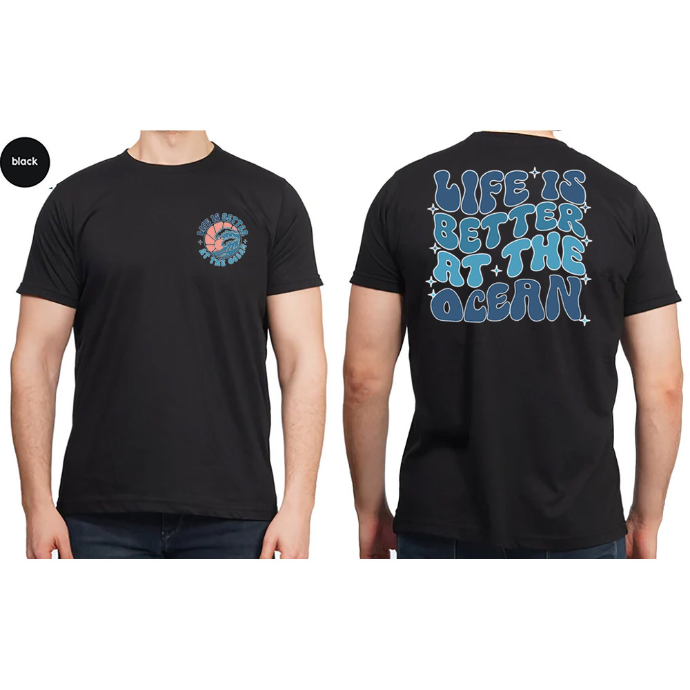 Aesthetic Ocean Shirt, Vacation Outfit, Groovy Travel Shirt, Gift for Her, Trendy Family Trip Shirts, Ocean Graphic Tees, Holiday Pocket Tee - 3.jpg