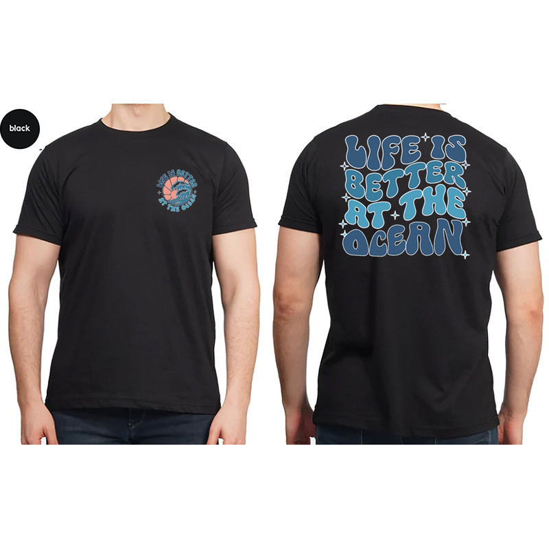 Aesthetic Ocean Shirt, Vacation Outfit, Groovy Travel Shirt, Gift for Her, Trendy Family Trip Shirts, Ocean Graphic Tees, Holiday Pocket Tee - 3.jpg