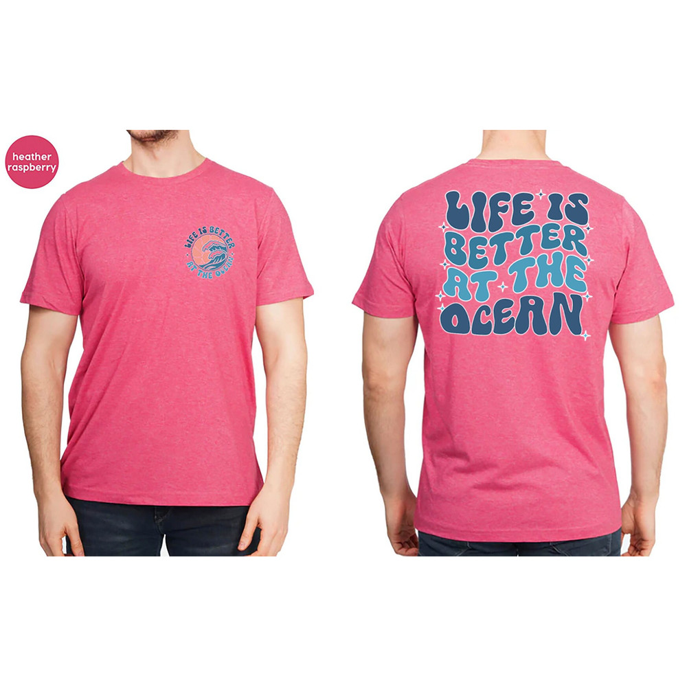 Aesthetic Ocean Shirt, Vacation Outfit, Groovy Travel Shirt, Gift for Her, Trendy Family Trip Shirts, Ocean Graphic Tees, Holiday Pocket Tee - 5.jpg