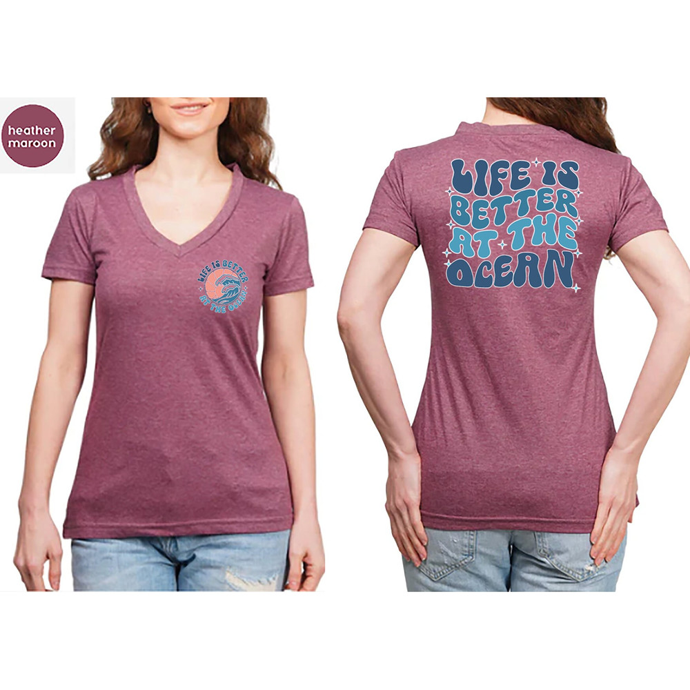 Aesthetic Ocean Shirt, Vacation Outfit, Groovy Travel Shirt, Gift for Her, Trendy Family Trip Shirts, Ocean Graphic Tees, Holiday Pocket Tee - 6.jpg