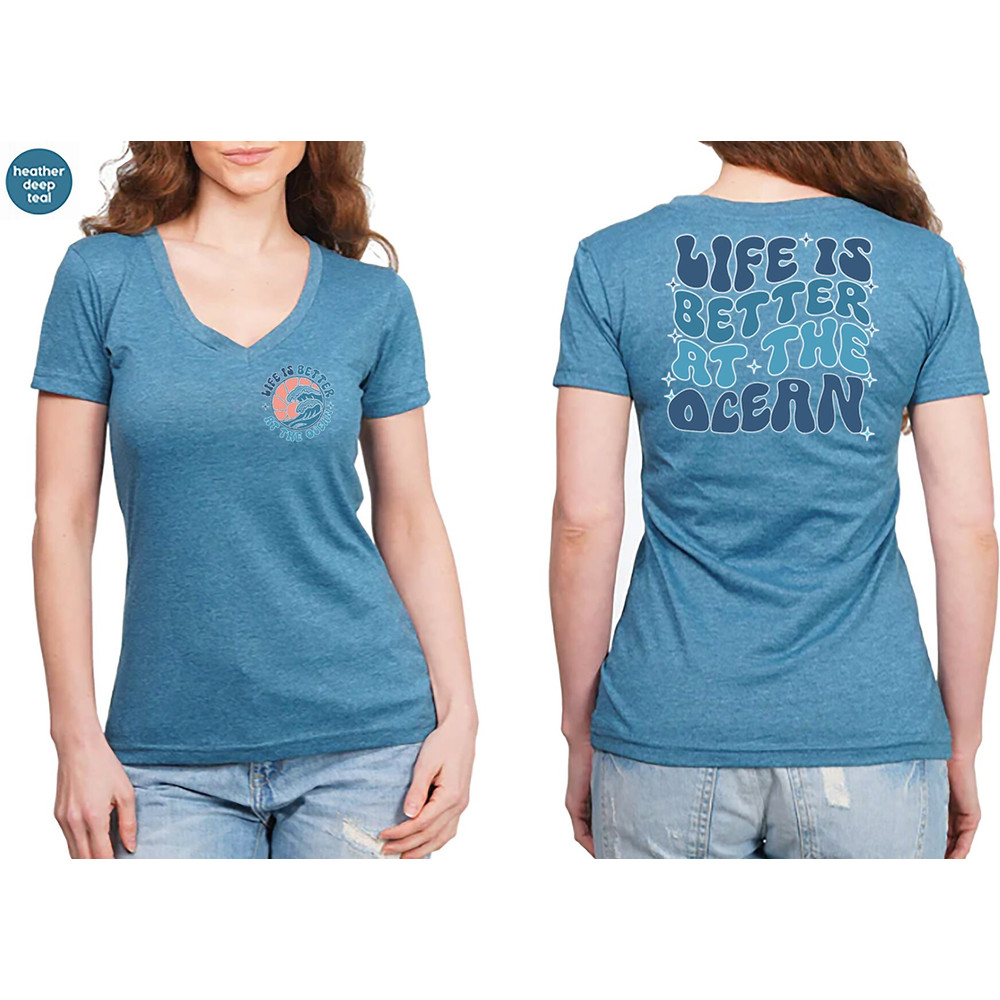 Aesthetic Ocean Shirt, Vacation Outfit, Groovy Travel Shirt, Gift for Her, Trendy Family Trip Shirts, Ocean Graphic Tees, Holiday Pocket Tee - 7.jpg