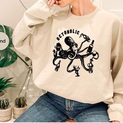 alcoholic octopus long sleeve shirt for party, funny octoholic sweatshirt for friend gift, vintage drinking octopus beer