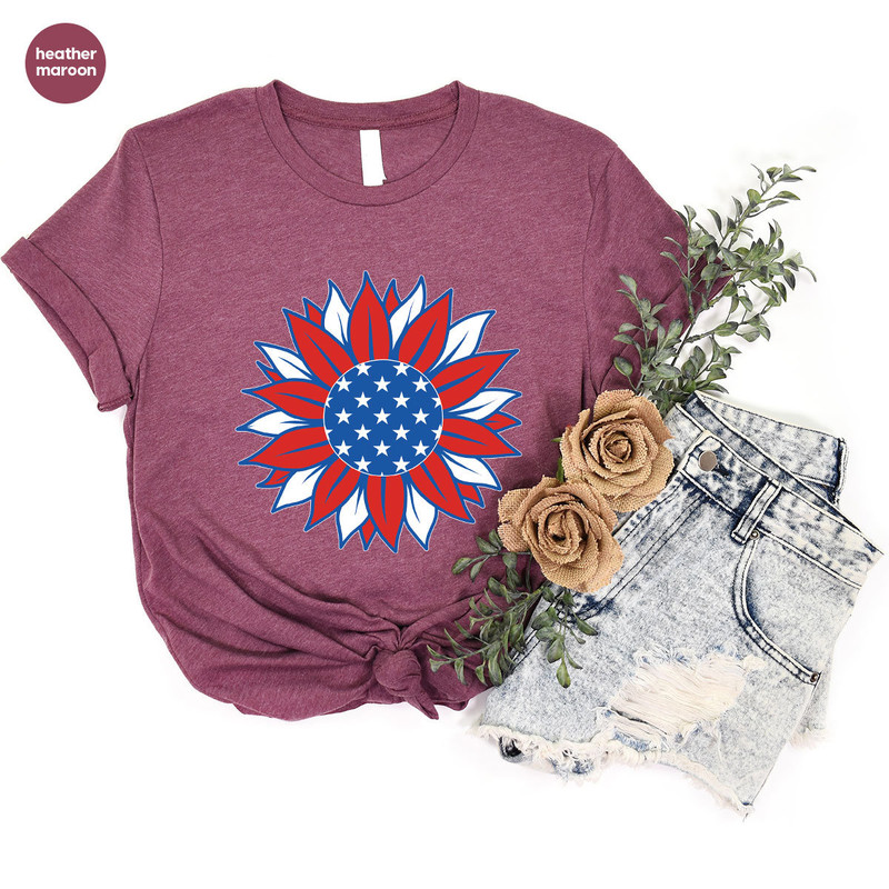 American Flag T-Shirt, Patriotic Gift, 4th Of July Shirt, America Sunflower Shirt, USA Flower Graphic Tees, Freedom TShirt, Independence Day - 3.jpg