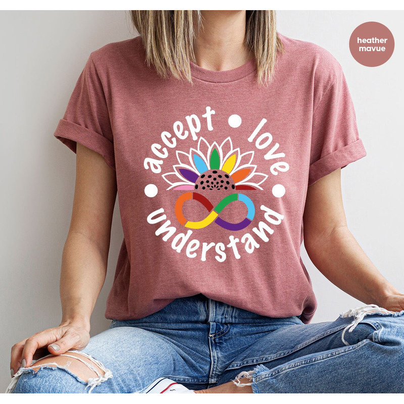 Autism Awareness Shirts, Autism Mom Gifts, Autism Support Outfit, Sunflower Rainbow Graphic Tees, Sped Teacher Shirt, Accept Love Understand - 2.jpg