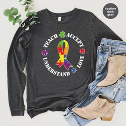 autism gift, autism teacher crewneck sweatshirt, autism awareness month long sleeve tee, autism support, neurodiversity