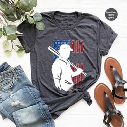 Baseball Shirts, USA Flag Graphic Tees, Trendy Sports Outfit, Cool Baseball Player TShirt, Baseball Dad Clothing, Birthd