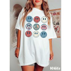 smiley face 4th of july shirt, fourth of july shirt women, comfort colors, smiley usa shirt, womens graphic tees, retro