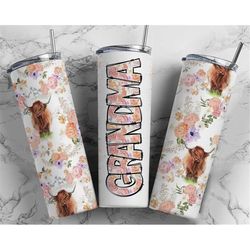 GRANDMA Tumbler Wrap PNG Highland Cow Print PNG Tumbler Design Seamless Country Sublimation Designs Downloads 20oz