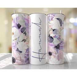 add your own name  pink purple floral sublimation tumbler seamless sublimation designs - skinny tumbler 20oz design - pn