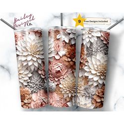 flowers 3d tumbler wrap sublimation, 20 oz skinny tumbler sublimation design digital download png instant digital only,