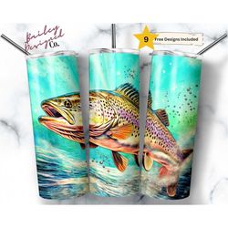 rainbow trout 20 oz skinny tumbler sublimation design digital download png instant digital only, trout fishing tumbler,