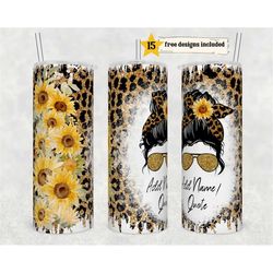 20oz skinny tumbler blank leopard cheetah glitter sublimation designs template straight png file download - sunflower  d