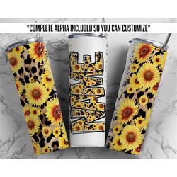 add your own name alpha sunflower cheetah print tumbler wrap png tumbler design seamless sublimation designs downloads -