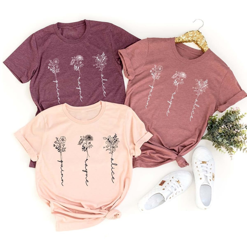 Birth Flower Shirt, Custom Name Shirt, Gift for Mom, Personalized Family Name Shirt, Mothers Day Shirt, Plant Sweatshirt, Gift for Her - 1.jpg