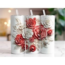 roses 3d tumbler wrap sublimation, 20 oz skinny tumbler sublimation design digital download png instant digital only, fl