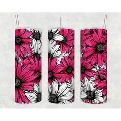 pink and black daisies 20 oz skinny tumbler sublimation design digital download png instant digital only, seamless  spri