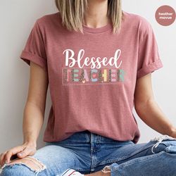 blessed teacher shirt, first grade teacher gifts, leopard print graphic tees, back to school tshirt, gift from student,