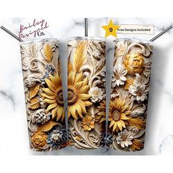 3d tumbler wrap sunflowers 20 oz skinny tumbler sublimation design digital download png instant digital only, sunflower