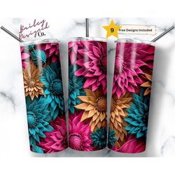 3d tumbler wrap sunflowers 20 oz skinny tumbler sublimation design digital download png instant digital only, neon sunfl